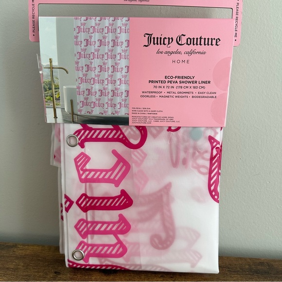 New Juicy Couture PEVA Clear Pink Crown Logo Shower Curtain Liner Bathroom 70x72 - Picture 1 of 3